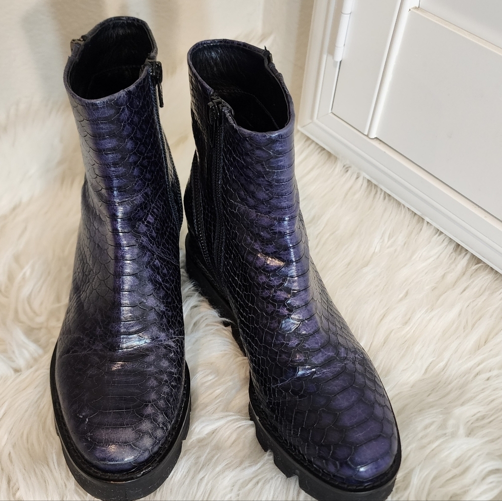 POLETTO PURPLE SNAKE LEATHER ANKLE BOOTS PLATFORM WOMENS SIZE 37 - Picture 4 of 10